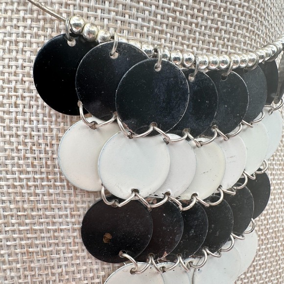 Vintage 90s Modern Black White Enamel Disc Bib Choker Metal Torque Women Jewelry - Picture 5 of 8